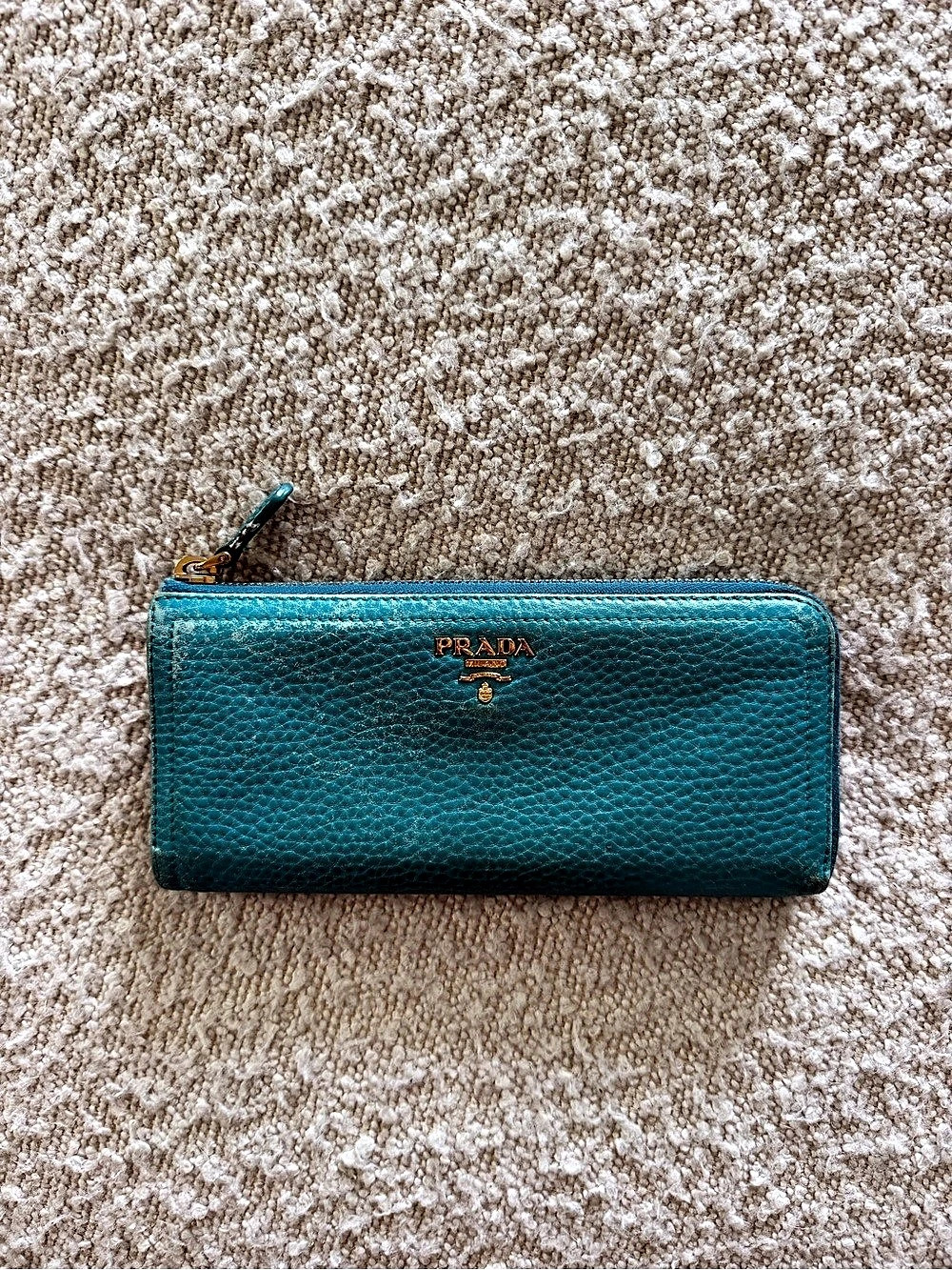 Prada Leather Zip-Around Wallet in Blue